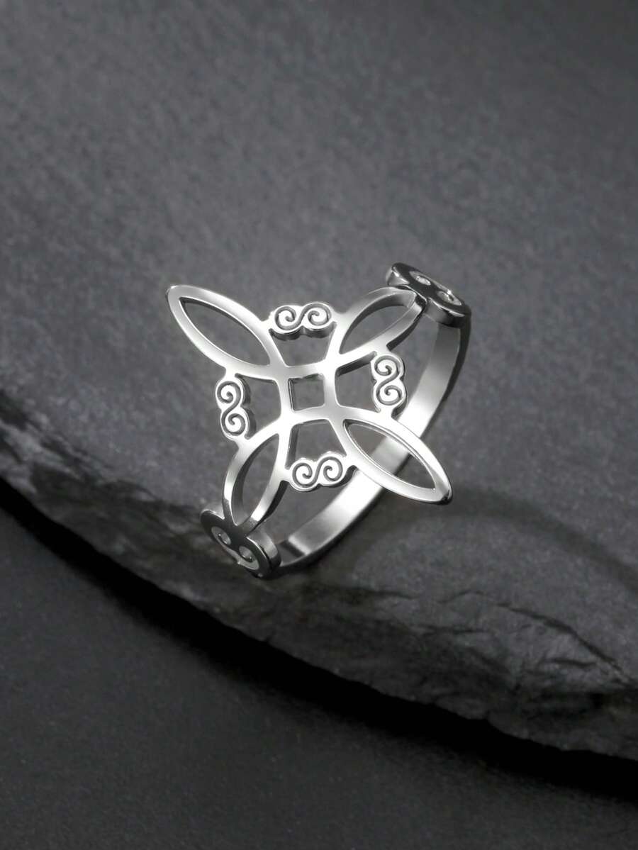 TEAMER 1pc Stainless Steel Witch Knot Ring, Minimalist & Fashionable Unisex Band Ring, Commemorative Gift For Friends - Fashion Series - View 1