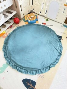 1pc Children's Ruffle Edge Round Solid Color Play Mat, Crawling Pad, Air Conditioning Quilt, Decorative Carpet For Children's Room, Removable & Washable Children's Tent Floor Mat