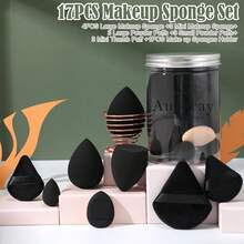 17PCS Makeup Sponge Set With 6PCS Powder Puff, 3PCS Mini Makeup Sponges, 3PCS Foundation Mini Make Up Sponge Puff And 1PCS Make Up Sponges Holder (Black) - Black - View 2