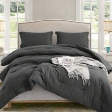 MERITLIFE Dark Grey Comforter Full Set, Dark Gray Lightweight Plain Bedding Comforters Sets, All Season Fluffy Bed Set (79x90In Comforter & 2 Pillowcases) - màu đen - Xem 9