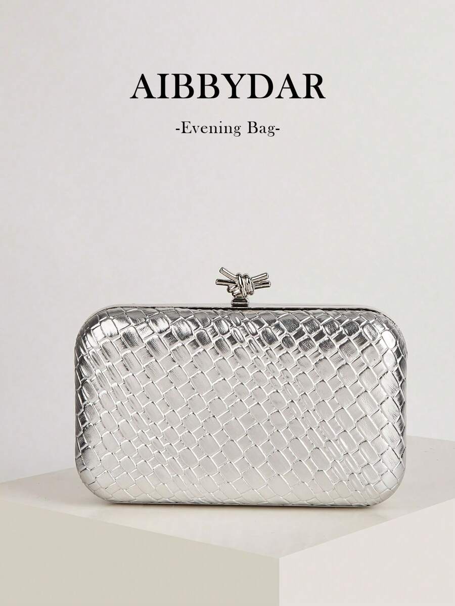 AIBBYDAR حقيبة مساء للنساء، فضي أنيق عالي الجودة من جلد اصطناعي بنسيج مُنسوج، حقيبة مساء بنمط جلد الأفعى أنيقة، محفظة محمولة، حقيبة كروس بسلسلة معدنية، مناسبة للزفاف والحفلات الراقية والمناسبات