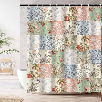 Boho Shower Curtain - Pink Floral Patchwork With 12 Hooks - Mid-Century Flowers Vintage Retro Bath Curtain For Boho Floral Bath Decor - Waterproof Fabric 60x72in Waterproof Shower Curtain With Liner Magnets Machine Washable 66x72in Soft Bathroom Shower Curtain Sets With 12 Hooks 36x72in Bath Curtains Hotel Quality Fall Decor Bathroom Decor