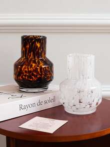 CMYD Studio 1入簡約優雅的玻璃花瓶，帶豹紋圖案，適合放置乾花或新鮮花卉，適用於客廳或餐廳裝飾家居裝飾 - 棕色 - 查看 3