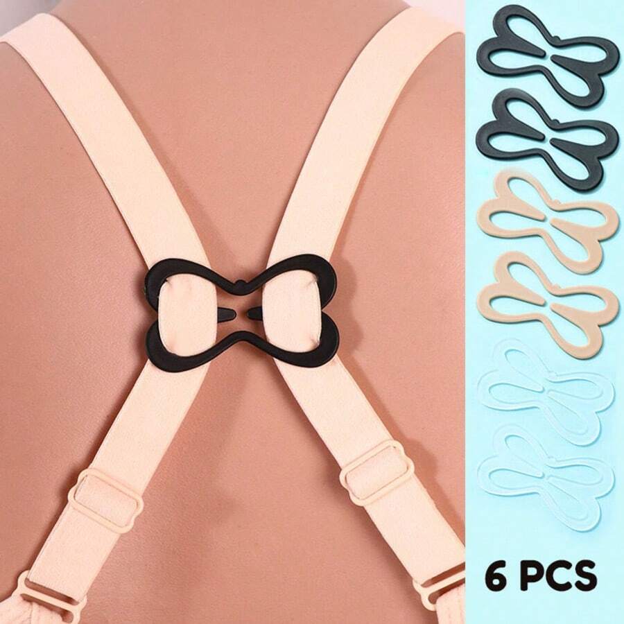 6-Pcs Bra Anti Slip Buckle Dragonfly Shaped Back Cross Beautiful Back Underwear Buckle Slip Shoulder Plastic Anti Drop Bra Invisible Underwear Button Shoulder Strap Anti Slip Accessory Detachable Fixator - Nhiều màu - Xem 1