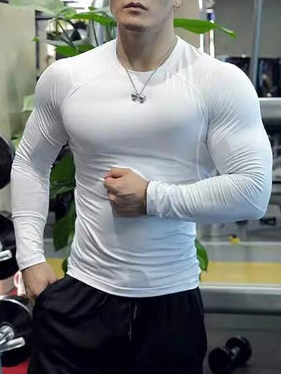 Ropa de gimnasio de manga larga para hombres, de alta elevación y secado rápido, ajustada, comprimida para la cancha de baloncesto, traje de entrenamiento deportivo, camiseta de secado rápido