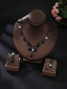 3 件套新娘水晶和莱茵石项链耳环套装，女士派对礼服配饰 - 彩色 - 查看 8