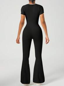 Women Workout Flare Jumpsuits ,High Stretch Athletic Jumpsuit, Gym Bodycon Scrunch Butt Yoga Rompers