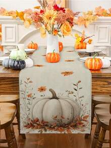 1pc/10pcs Autumn Pumpkin Pattern Table Runner, Thanksgiving Table Runner, Harvest Festival Decor, Farmhouse Style, Linen-Like Material, 33*91CM/33*183CM/33*274CM, Suitable For Home, Kitchen, Party Decoration, Pumpkin Theme - Multicolor - View 9