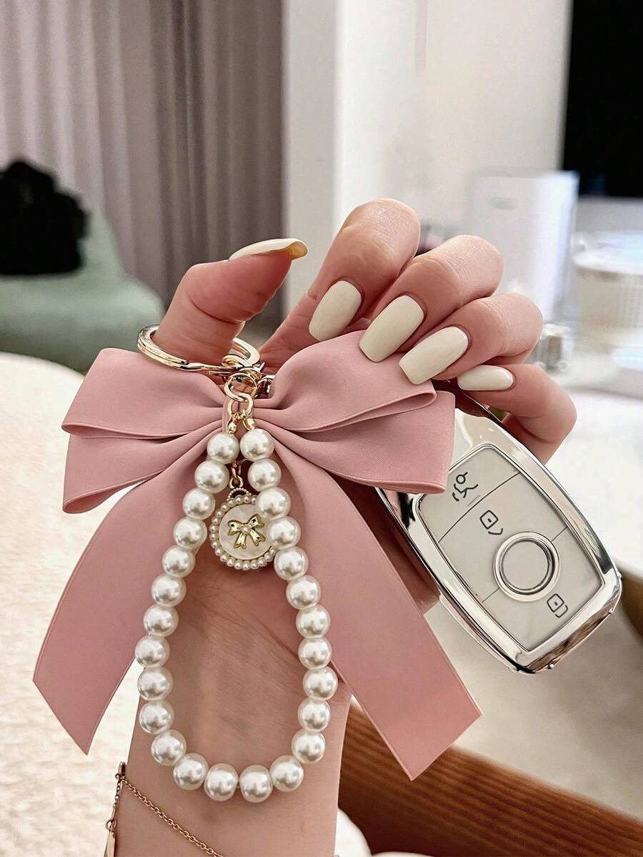 Elegante y de moda llavero colgante con lazo de cuentas - Rosa - Ver 1