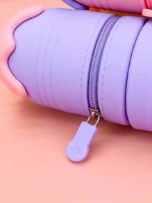 1pc Expandable Pen Holder Stress Relief Pen Bag, Round Pen Cup, Cute Cartoon Animal Silicone Pouch, Gift & School Supplies