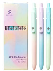 3支装 Startraveler 凝胶笔套装，极光点缀设计，按动式速干黑色墨水笔，0.7mm 细笔尖，优质可爱走珠笔，书写流畅，柔和粉彩色调，握感舒适，适合学校和办公室使用，返校必备