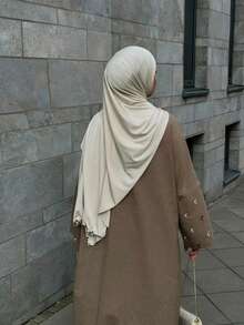 1件装女士休闲纯色柔软莫代尔荷叶边头巾，保守素色头巾，适合日常穿着。 - 綠色 - 查看 11