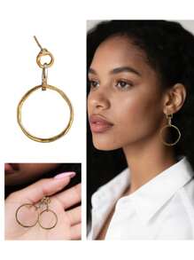 1pc Vintage Hollow Round Design Dangle Earrings Retro Bohemian Style Gold Plated Jewelry Women Gift, Suitable For Beach Holiday Party Bohemian Style, Suitable For Daily, Leisure, Party, Commuter, Vacation, Matching Clothing.