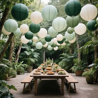 12/15pcs Elegant Sage Green Paper Lanterns, Boho Jungle Theme Party Decor, Multi-Size, New Year Decoration, New Year Decorative Lanterns, Suitable For Weddings, Holiday Parties, Bridal Showers, Outdoor Events, Celebrations, Birthdays, Anniversaries, Graduations - No Frames, No Electricity Required, No Feathers, Paper Lantern Decorations.