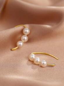 1 件 S925 纯银钩珍珠耳环，银色/金色耳钉，简约高端优雅法式设计，适合穿孔耳朵，日常佩戴，情人节礼物，附赠精致礼盒