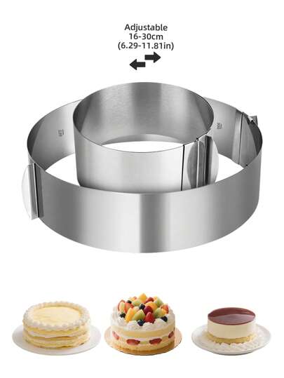 Mousse Cake Circle Mold - Expandable Cake Ring - Adjustable Round Stainless Steel 16-30cm(6.29-11.81inches) Tiramisu Cake Mold - Pastry Dessert Cake Baking Supplies, Essential For Manual Baking, Festive Celebrations, Cake Decoration Supplies, Baking Molds And Pastry Tools For Restaurant/Bakery/Home ﻿