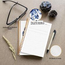 1 件螺旋装订蓝色花卉与蝴蝶结图案笔记本，精美的设计，白色背景上点缀着精致的蓝色花朵和精致的蝴蝶结，非常适合优雅的笔记、创意写作和复杂的规划，是注重风格的学生的完美返校礼物，采用耐用的金色螺旋装订和光滑的优质纸张，可轻松书写，为日常任务增添一丝优雅的魅力，适用于学校用品，返校 - Spiral Notebook - 查看 6