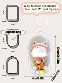 1 件便携式迷你人物透明展示袋（带钥匙扣和彩色球，不含人物）、悬挂式盲盒收纳袋、拉链封口、防尘收藏盒、可爱包包挂饰、背包吊坠、汽车钥匙扣 - 白色 - 查看 4