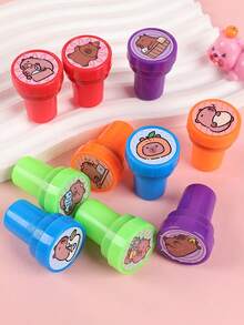 12/24pcs-Capybara Pattern Stamps - Mini Self Printed Seal, Easy-Grip, Assorted Colors, Perfect For Arts And Diy Crafts & Birthday,Back To School Party Baby Shower Party Favors,Back To School, School Thingsfor Girls/Boys, Backpack,School Supplies - Multicolor - View 6