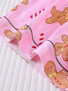 2pcs Christmas Cookie & Candy Print Pajama Set For Women, Comfortable Lapel Button Short Sleeve Top And Elastic Waist Shorts, Casual Outdoor & Homewear