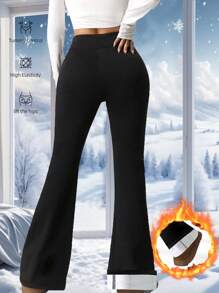 1pc Women's Outdoor Sports Winter Thermal Lined Leggings, Elastic Waist Skinny Fit Pants