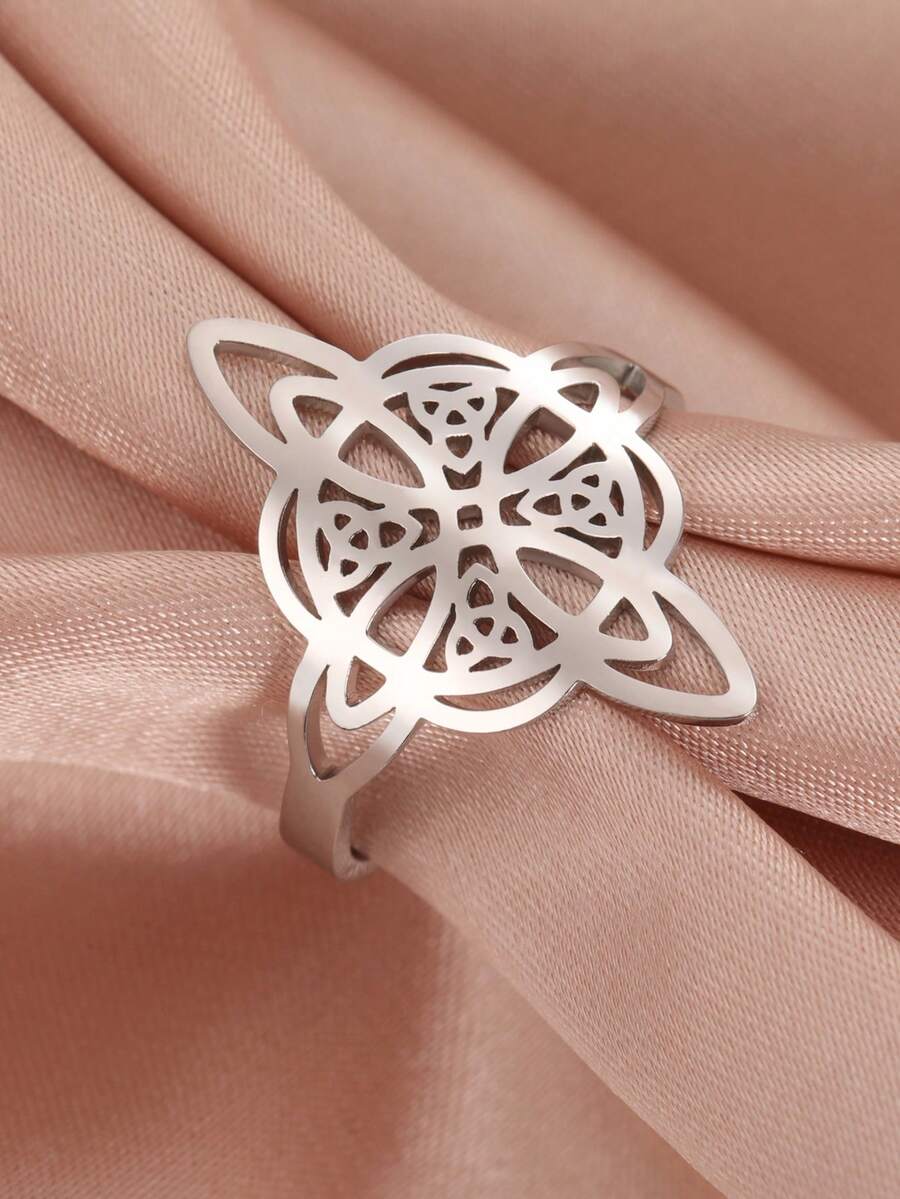 TEAMER 1pc Vintage Stainless Steel Multi-Layer Witch Knot Adjustable Ring, Unisex Fashion Lucky Commemorative Gift For Friends - Simple Series - View 1