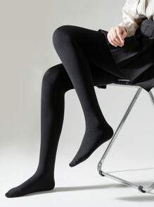 1双女士黑色保暖内衬紧身裤，弹力修身毛绒打底踩脚裤，适合春秋季穿着，舒适保暖