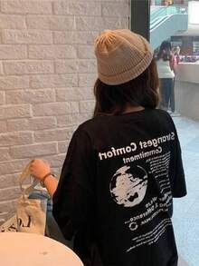 200g Pure Cotton T-Shirt 2025 Summer Ladies New Short Sleeve Pure Cotton Holiday Pattern Short Sleeve Round Neck Couple Wear Small Shirt Tops - 黑色 - 查看 2