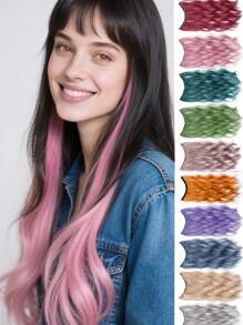 4片/套 多色卷发接发 - 蓬松预卷合成发片，打造自然波浪发型，适合节日、圣诞派对和日常妆容（10多种颜色，1片/包） - 彩色 - 查看 2