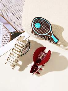 1pc Fashion Minimalist Campus Sports Series Acrylic Tennis Racket Hair Clip, Cute Ping Pong Paddle Hair Clip, Suitable As Back To School Gift, Daily Wear Hair Accessories Women Claw Clip Autumn Accessories Football Accessories Women - Multicolor - View 2