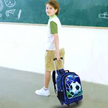 3件套儿童拉杆背包，男童带轮书包，含午餐袋 - 足球
