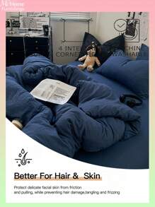 3 件套海军蓝色男女床上用品套装，学生宿舍卧室，超柔软羽绒被套和枕套，无填充，可机洗，开学季适用