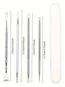 2件/4件装不锈钢双头黑头导出工具 - 专业双头导出器，符合人体工学的手柄，适用于挤压白头、黑头、粉刺和面部清洁。无需电池，便携式设计，耐用材质，易于清洁，是美容爱好者的必备品，专为护肤而设计。 - 銀色 - 查看 5