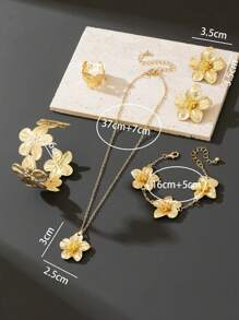 5-Piece Set Summer Holiday Elegant Floral 5-Petal Pendant Necklace, 1 Pair Of Earrings, 1 Necklace, 1 Bracelet, 1 Set Of Rings - Suitable For Daily, Casual, Party, Commuter, Vacation, Dating, Party, Fashion Women Jewelry Gifts