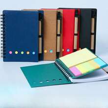 1pc Spiral Pocket Notebook With Pen Holder, Sticky Notes And Colored Index Tabs - Durable Brown Paper Cover Journal - 4.1"X5.3" - Compact Portable Size (Card Order Is Random)