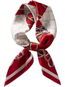 ANDANTINO% Silk Square Scarf Hair-25.6 X25.6'' Women Men Natural Silk Neckerchief Digital Printed Headscarf - 深紅色&乳白色 - 查看 1