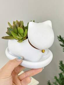 1 pieza Maceta personalizada con diseño lindo de gato, decoración de escritorio para el hogar u oficina, maceta para plantas suculentas o cactus, jarrón para flores, regalo de Halloween - Blanco - Ver 7