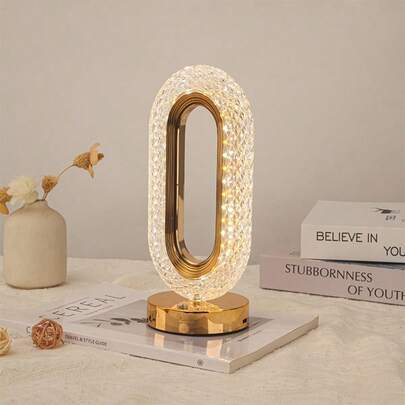 1 pieza Luz ambiental elíptica de cristal recargable con cambio de 3 colores, regulación infinita, control táctil, interfaz de carga Tipo C, lámpara decorativa LED para el hogar, dormitorio, sala de estar, oficina