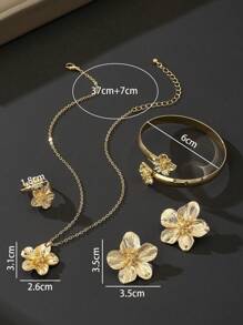 5-Piece Set Summer Holiday Elegant Floral 5-Petal Pendant Necklace, 1 Pair Of Earrings, 1 Necklace, 1 Bracelet, 1 Set Of Rings - Suitable For Daily, Casual, Party, Commuter, Vacation, Dating, Party, Fashion Women Jewelry Gifts