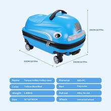 WWUIUIWW 20 Inch Cartoon Car Design Hard Shell Luggage Compartment - ABS+PC Shell, Universal Wheels And Iron Aluminum Pull Rod, 88.18 Pound Load-Bearing, Children's Travel Equipment - Blue - View 4