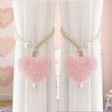 2pcs/1pc Fluffy Heart-Shaped Pearl Window Curtain Tie Back, Nursery Decor Mosquito Net Rope, Door Curtain Coffee Curtain Sun Shade Tiebacks, Christmas Red Heart Shaped Tiebacks - Multicolor - View 18