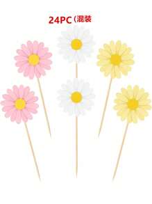 6/1224/48/Pcs Daisy Cupcake Toppers, Pink Flower Cake Topper, Daisy Cake Decorations Toothpicks Chrysanthemum Cupcake Toppers, Spring Daisy Flower