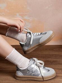 Kids Shoes, Boys Shoes, Girls Shoes, Fashionable Multi-Function Hook And Loop Shoes, Comfortable & Breathable, Soft Multi-Function, Suitable For Outdoor Activities, Back To School Season, Christmas, Picnics And Travels In All Seasons, Also An Ideal Choice For Children To Wear In Winter, Perfect For Casual Children Sports Shoes - Silver - View 6