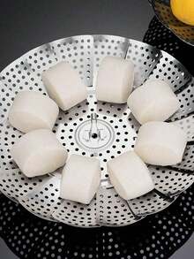 3/1 件不锈钢可折叠蒸架，带滴水盘，可调节设计，适用于蒸水果、蔬菜、海鲜 - 銀色 - 查看 10