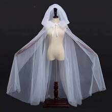 神秘双层新娘斗篷【女巫|吸血鬼】，适合女巫和吸血鬼，非常适合角色扮演、万圣节和主题派对，白色和黑色设计