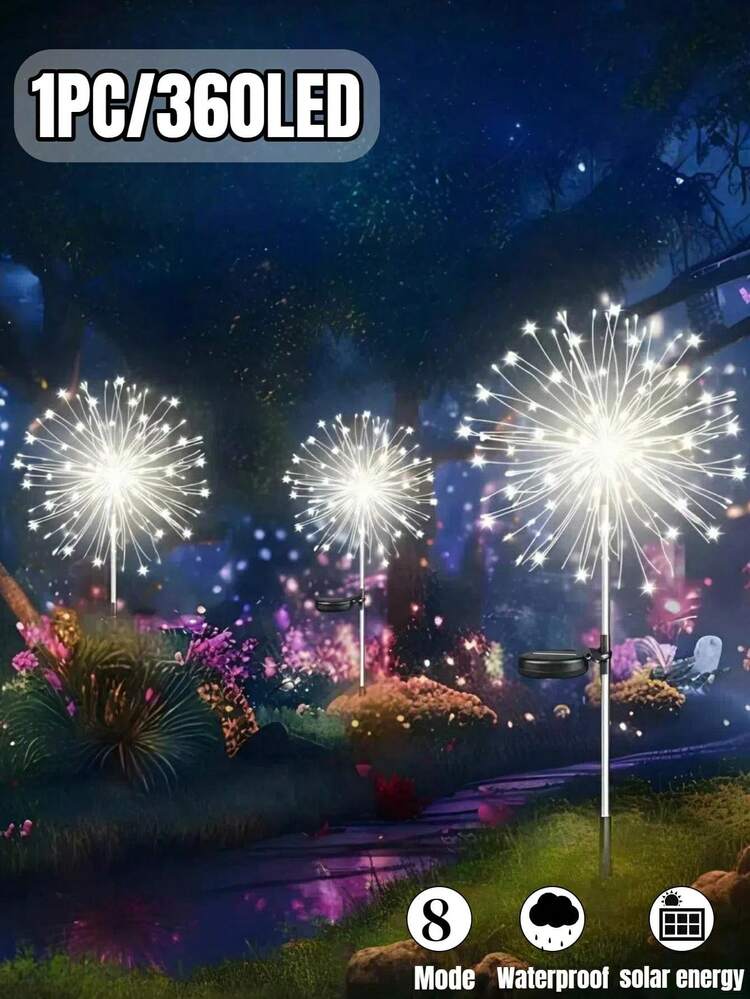 8 种模式太阳能烟花灯，IP65 防水和自动开/关，适用于花园、庭院、小路、亭子、婚礼、派对、装饰灯、圣诞节、万圣节、情人节装饰氛围灯，60-360 LED（暖白/白/彩色） - 黑色 - 查看 19