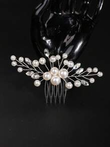 1 件手工仿珍珠和水钻发梳，侧梳小发饰，新娘婚礼发型装饰，梳子，发梳 - 彩色 - 查看 5