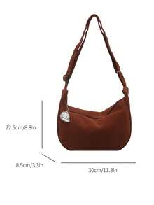 Bolsa Transversal Casual Feminina de Cor Sólida e Fofa para Uso Diário - Castanho - Visão 9