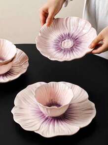 1pc Ins Style Floral Ceramic Plate, Asymmetrical Flower Pattern Glazed Plate, Household Dinner Plate, Dessert Plate, Cake Plate, Office Afternoon Tea Sweets Plate, Western Steak & Pasta Plate, Fruit Salad Plate, Flower Bowl, Rice Bowl