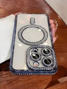 奢华亮片新款时尚钻石透明手机壳，兼容 16/15/14 Plus/13/12/11 Pro Max，磁吸式无线充电后盖，春季礼物派对佳品 - 金色 - 查看 5